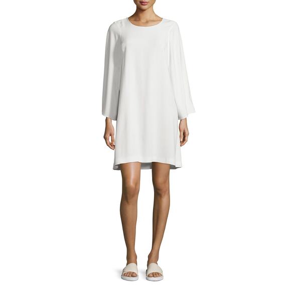 Helmut Lang Long Sleeve Crepe Shift Dress Ivory Cream Size Small Chic Clean Girl - Picture 1 of 16